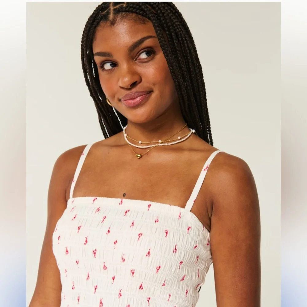 Strapless Smocked Bodice Mini Dress Lobster Print - Picture 2 of 5